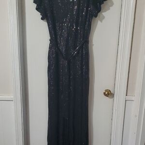 Lane Bryant Black Shimmer Formal Maxi Jumpsuit